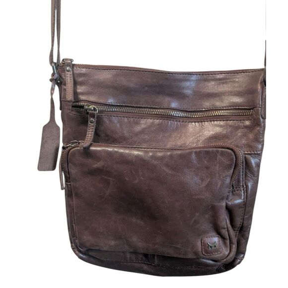 Wise Owl Brown Leather Crossbody Bag Distressed Look Multi-Zip Hobo - Picture 1 of 5